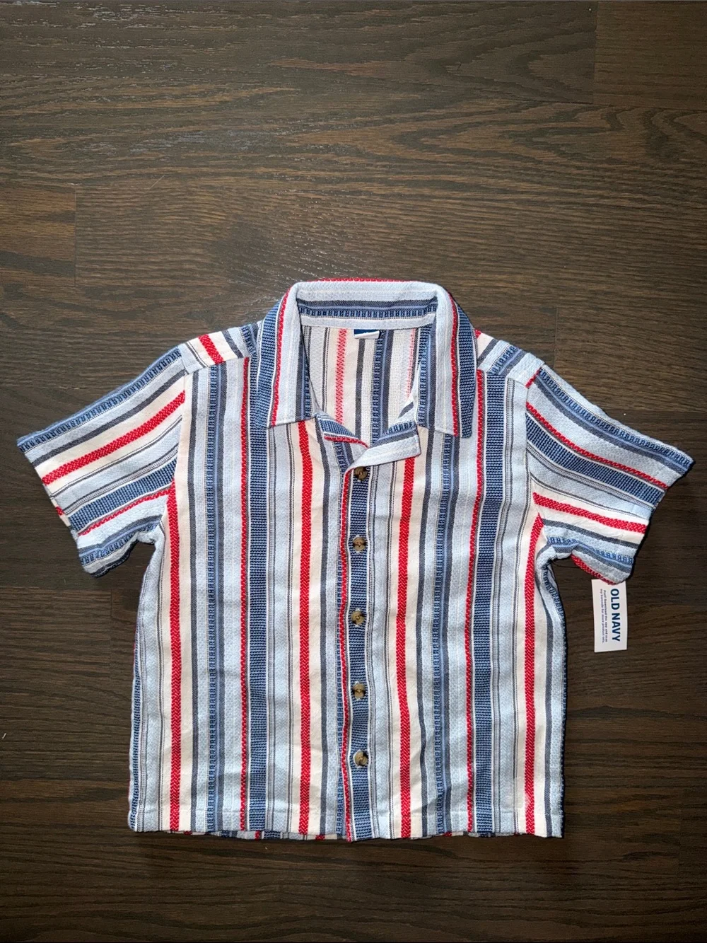 NWT Old Navy Boys Red White Blue Striped Button Down Shirt 4T